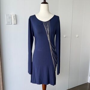 Hype Deep Blue Long Sleeve Dress with Chain Detail